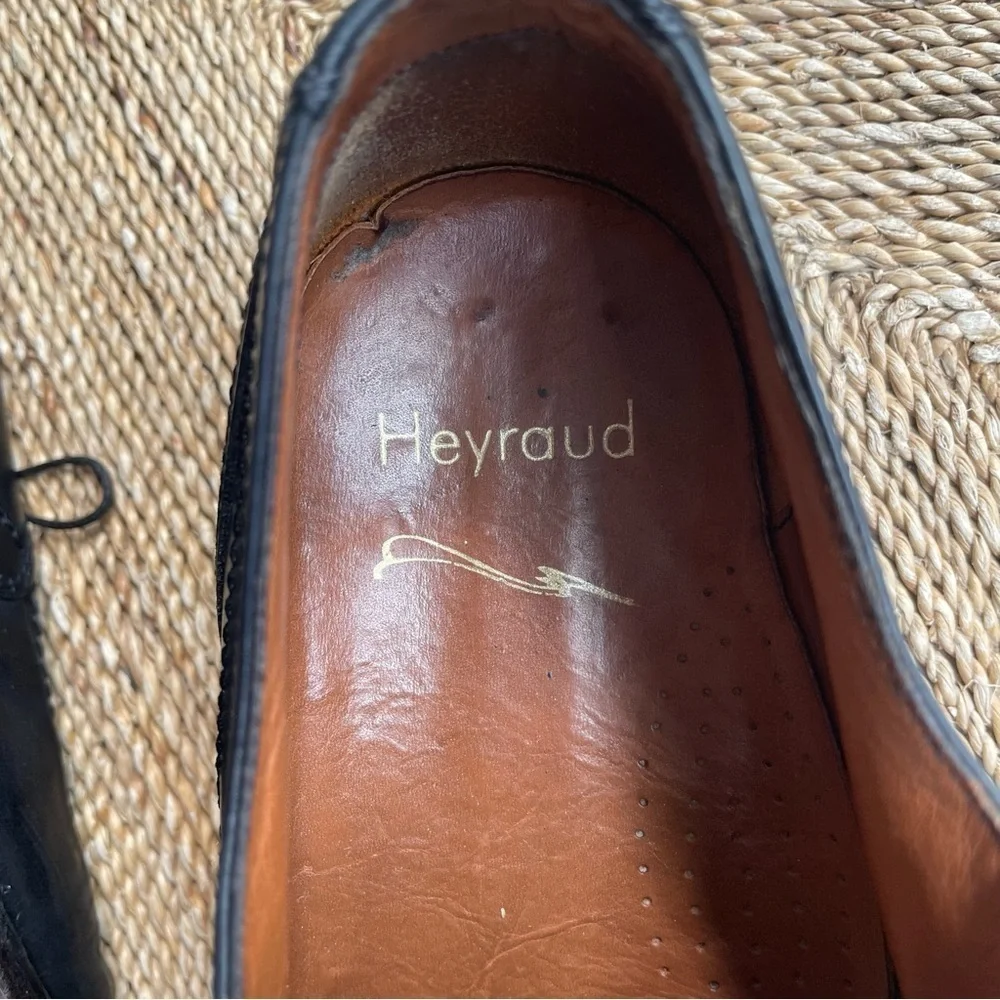 Heyraud Mens Black Leather mSquare Toe Oxford Lace Up Dress Shoe 5575 Size 43